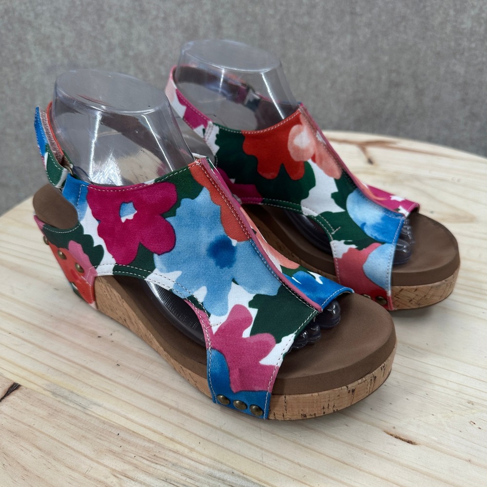 Corkys Carley Wedge Sandals Womens 8 Multicolor Floral Studded Cork Platform - Picture 4 of 12